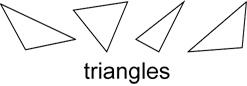 Image shows 4 different triangles in different orientations. Word ‘triangles’ is written underneath.